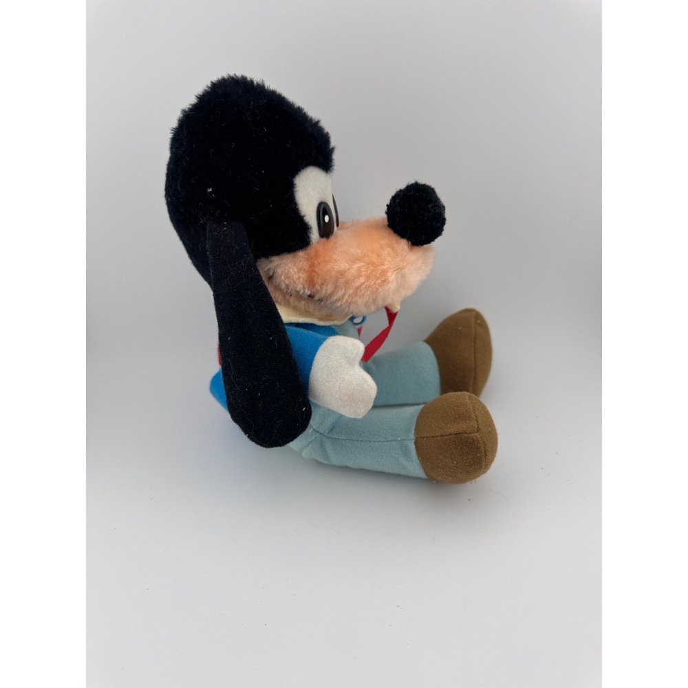 Disney Goofy Plush Stuffed Toy Blue Overalls Red Bow Sitting Animated Character - Picture 4 of 5